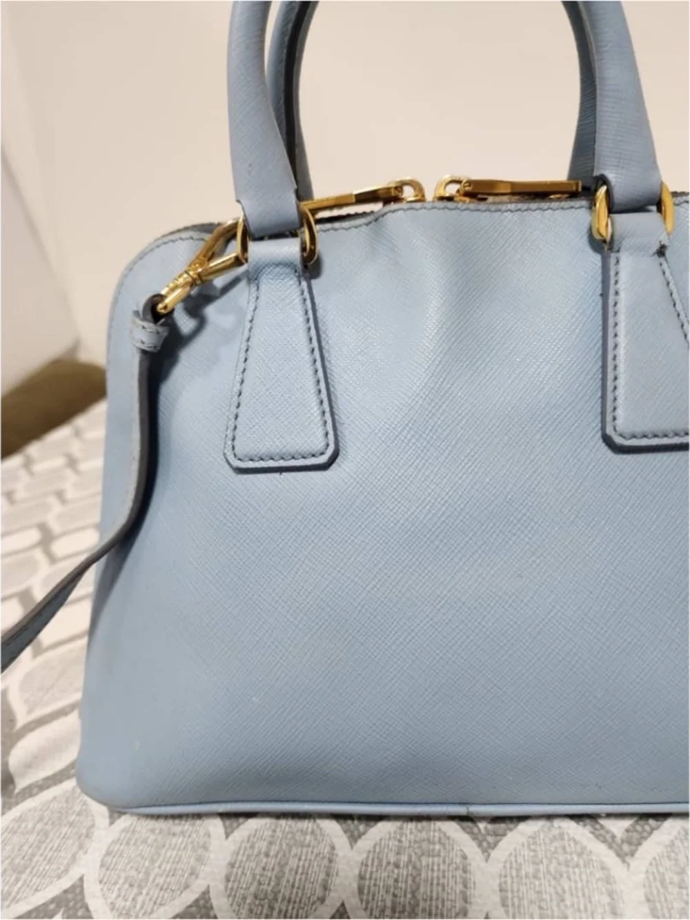 Authentic PRADA Saffiano Lux Small Promenade Tote Bag Blue